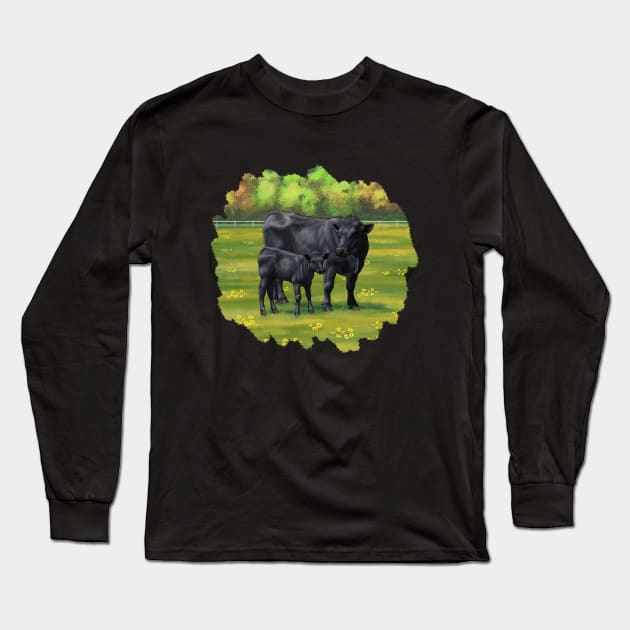 Black Angus Cow and Cute Calf Long Sleeve T-Shirt by csforest